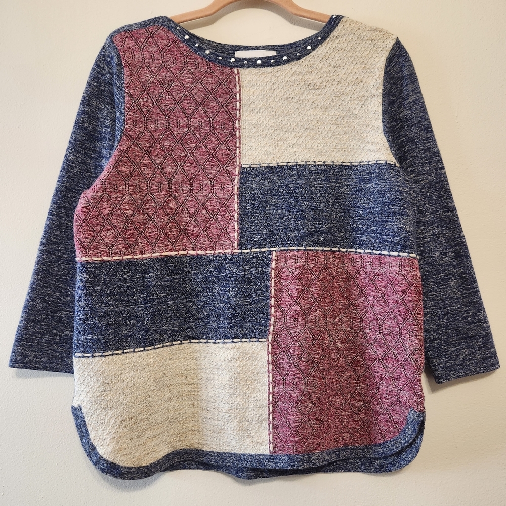 Alfred Dunner Heathered Color Block Crewneck Sweater